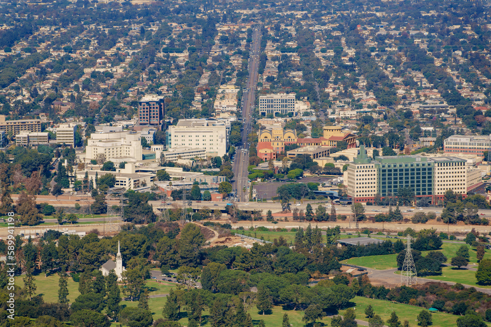 Aerial view of the Burbank cityscape