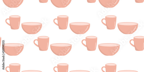 Seamless pattern with bowl and cup. Vector illustration
