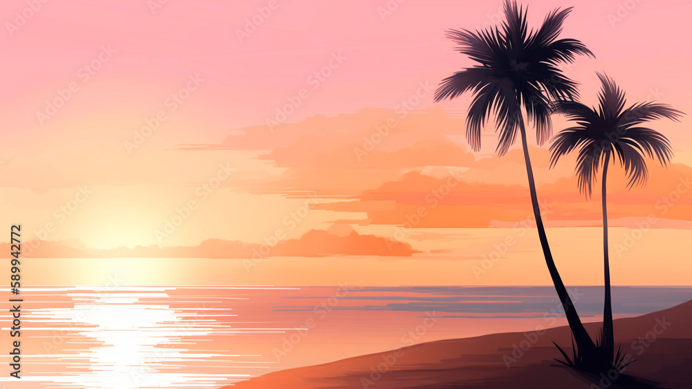 sunset over the beach, Generative AI