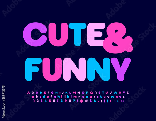 Vector Cute and Funny Alphabet. Colorful trendy Font. Set of Kids style Letters, Numbers and Symbols