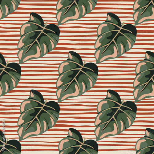 Stylized tropical leaves seamless pattern. Decorative leaf background.