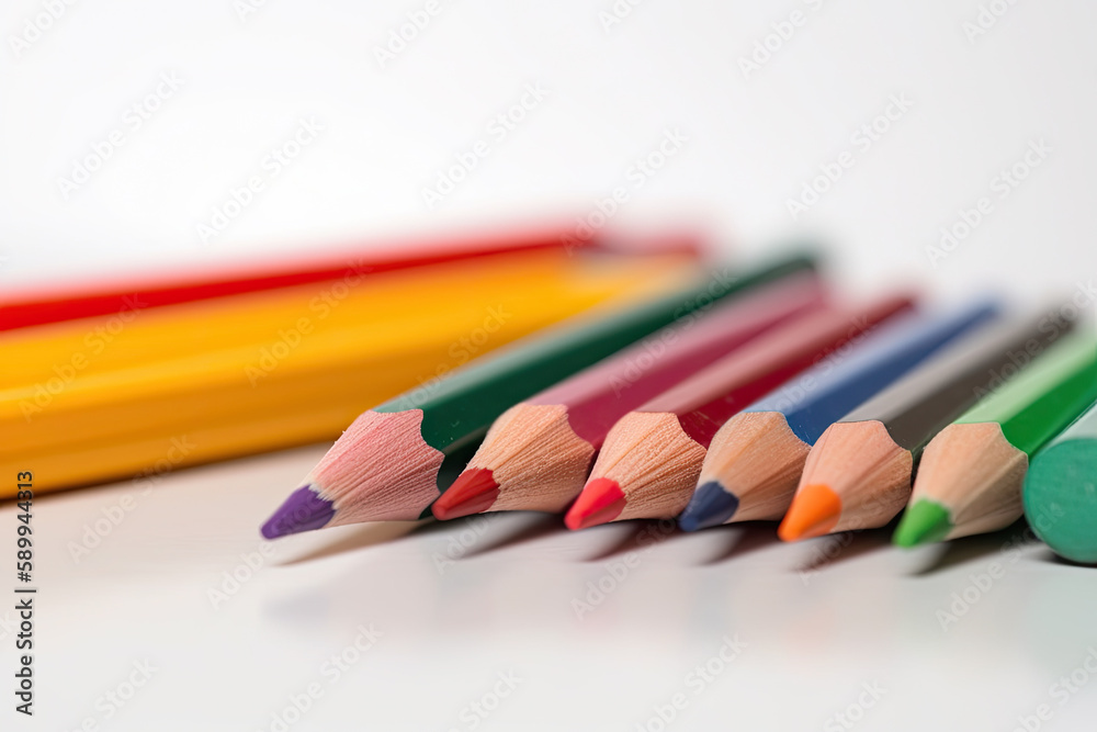 Naklejka premium colored pencils for school on white background. Ai generative