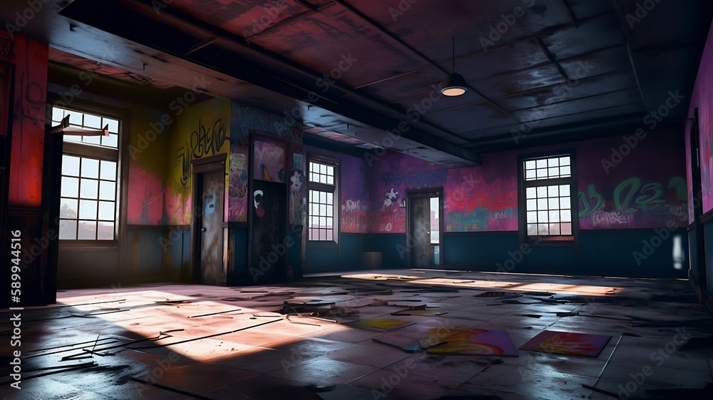 Abandoned building interior.
Created using generative AI