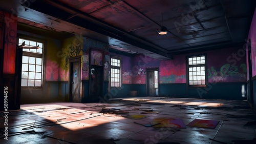 Abandoned building interior. Created using generative AI