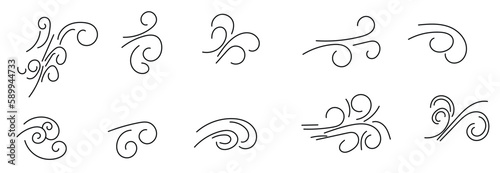 hand drawn doodle wind blow, gust design isolated on white background	