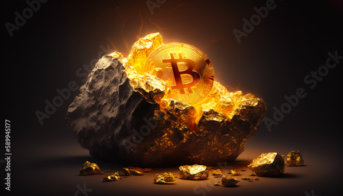 Bitcoin in stone - Witness the power of cryptocurrency with this stunning photo of Bitcoin's rising chart - ai generated photo
