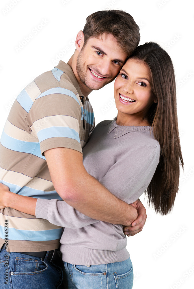 Young couple hugging isolated on white Young couple hugging isolated on white