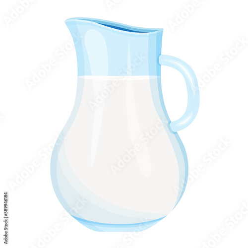 Glass jug with milk on a white background in cartoon style. Vector stock illustration. isolated. White background. Beverages