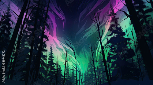 northern lights in a forest