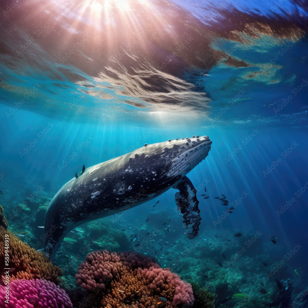 Naklejka premium view of a reef and whale 