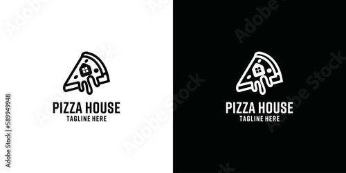 Pizza house logo vector. pizza house label icon combination concept logo template