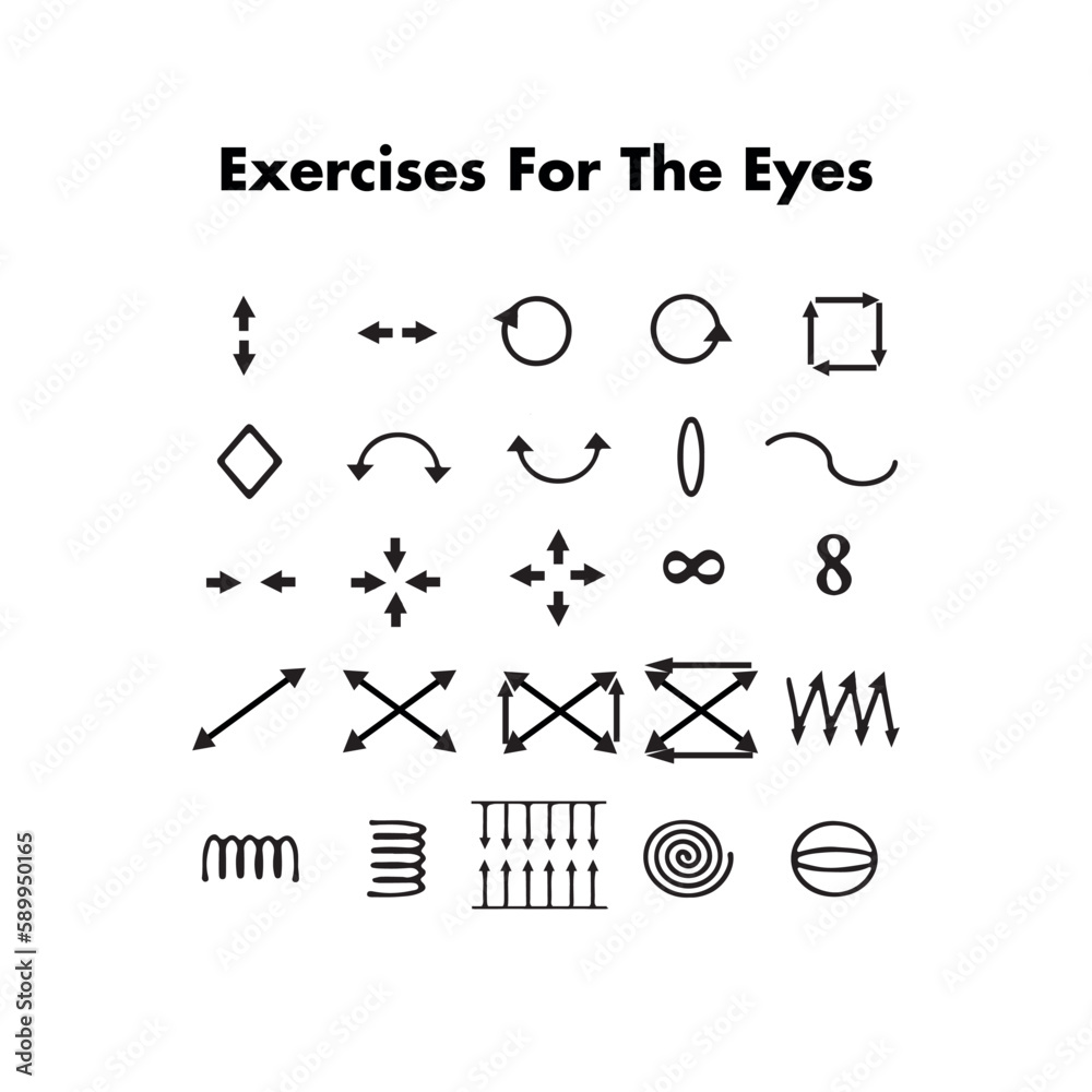 Infographics, exercises for the eyes, visual impairment. Vector black