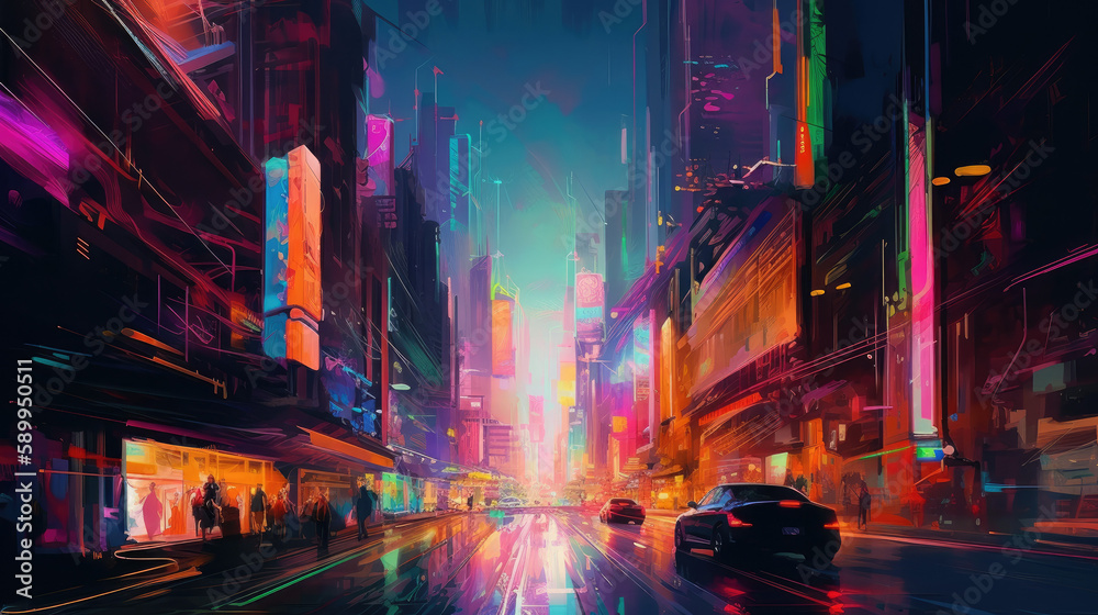 Neon cityscape.