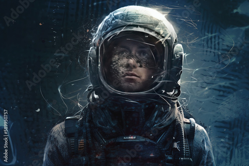 AI generated image of an astronaut floating in space with dust and stars © Boghos