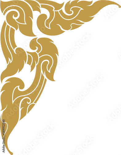 Gold corner art, asian buddhism temple png file for decoration