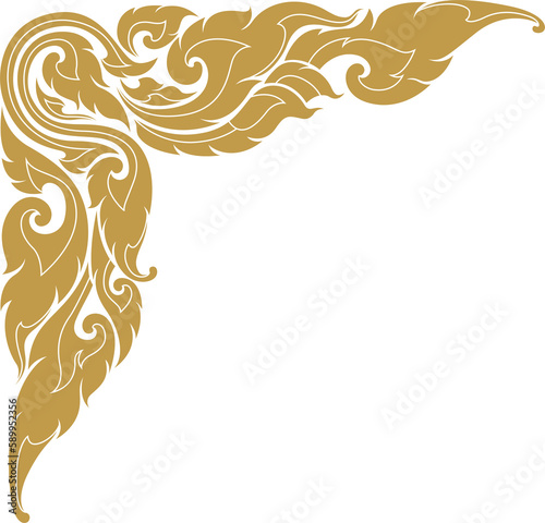 Canvastavla Gold corner art, asian buddhism temple png file for decoration