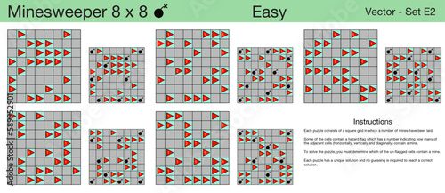5 Easy Minesweeper 8 x 8 Puzzles. A set of scalable puzzles for kids and adults and ready for web use, or to be compiled into a standard or large print activity book.