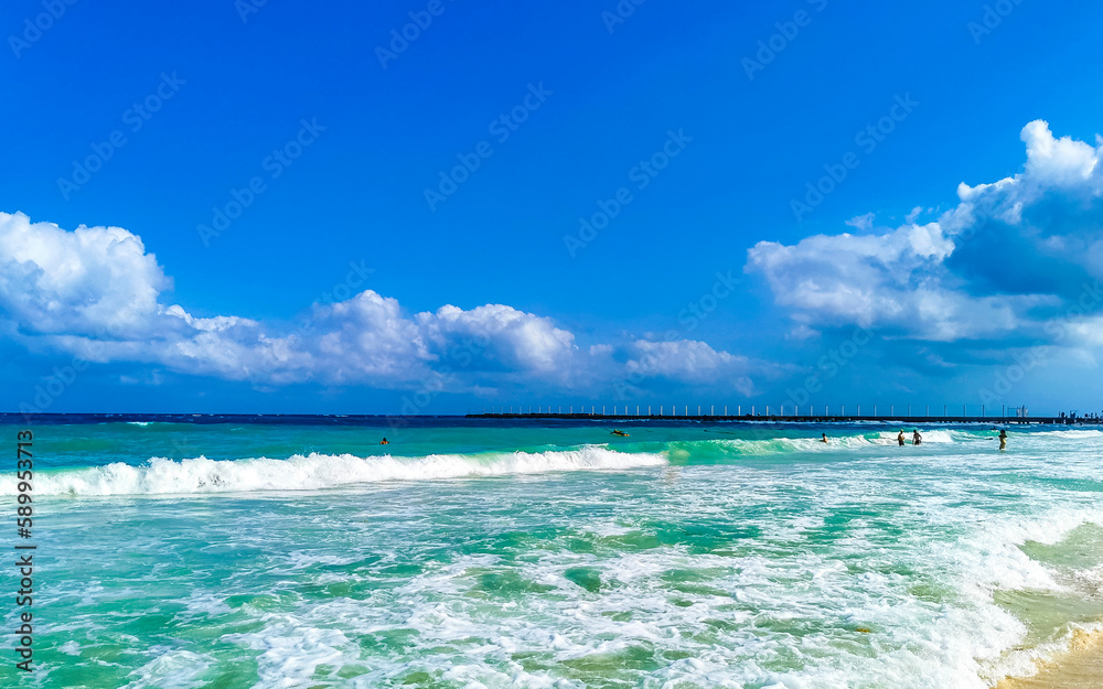 Tropical caribbean beach clear turquoise water Playa del Carmen Mexico.