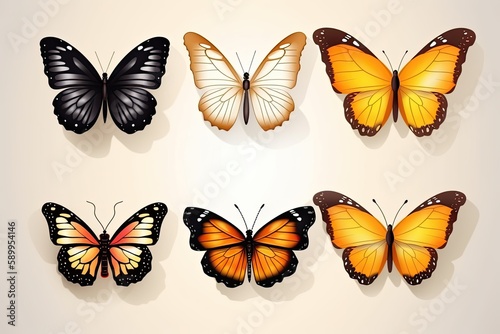 set of butterflies realistic Butterfly pack blank background   Generative AI © PinkiePie