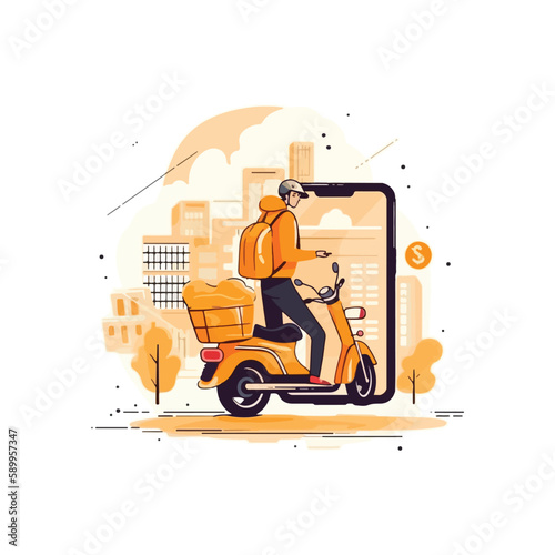 Online delivery service concept  online order tracking  delivery home and office. Warehouse  truck  and bicycle background vector