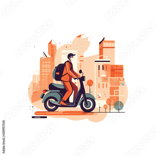 Online delivery service concept  online order tracking  delivery home and office. Warehouse  truck  and bicycle background vector
