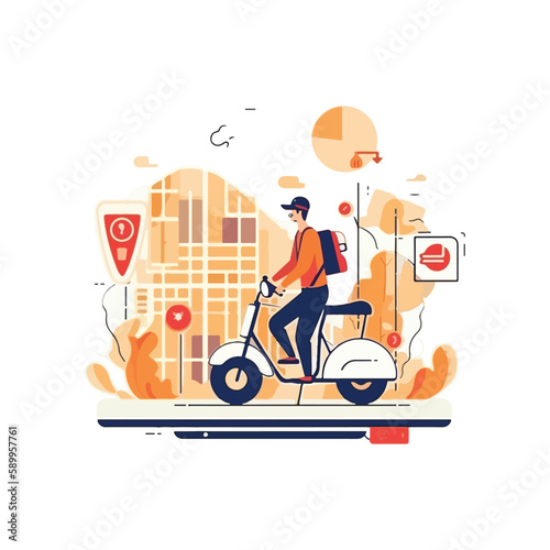 Online delivery service concept  online order tracking  delivery home and office. Warehouse  truck  and bicycle background vector