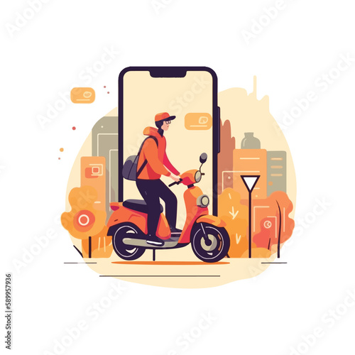 Online delivery service concept  online order tracking  delivery home and office. Warehouse  truck  and bicycle background vector