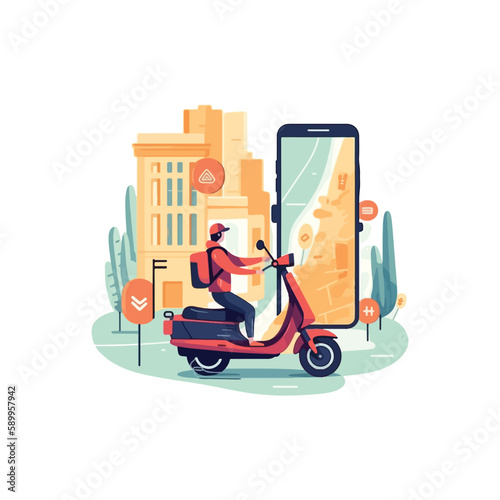 Online delivery service concept  online order tracking  delivery home and office. Warehouse  truck  and bicycle background vector