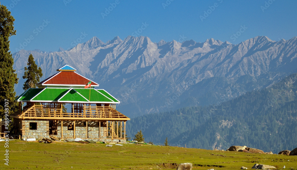 A house under construction in the mountains