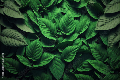 Green tropical leaf texture pattern background  Generative AI