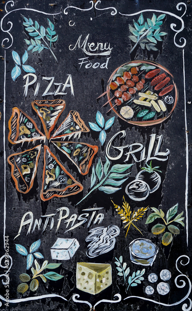 restaurant hand made menu written on the blackboard restaurant hand made menu written on the blackboard