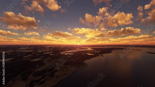 Front Sunrise Aerial View of Victoria Island Cambridge Bay. Canada photo