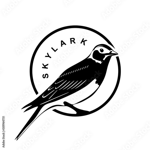 Eurasian skylark logo design. Bird symbol in minimal style. Eurasian skylark bird circle sign isolated on white background. Vector illustration photo