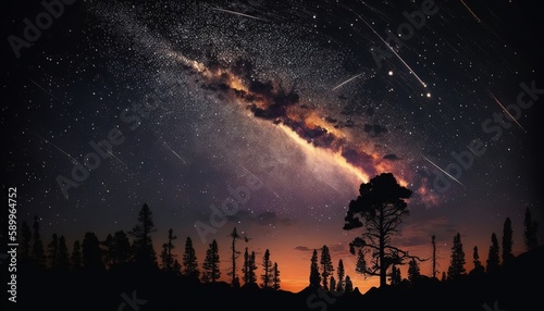 Beautiful meteor shower in the night sky,Generative AI © simon