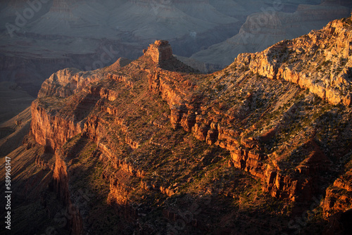 Grand Canyon north rim at golden sunset. Canyonlands desert landscape. Canyon national park wallpaper.