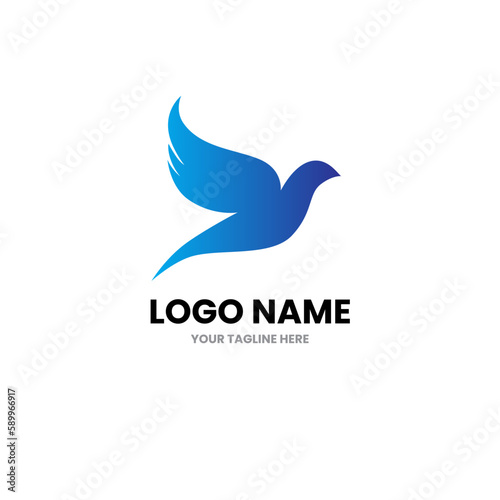 Dove logo design vector template with blue color isolated on white background