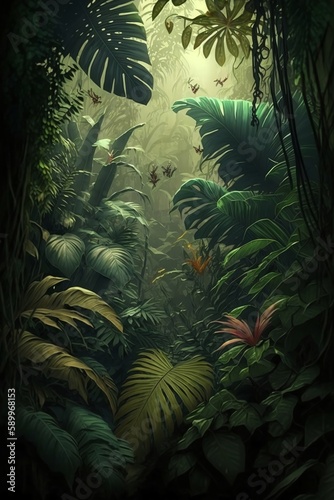 Tropical Forest Background illustration art Generative AI