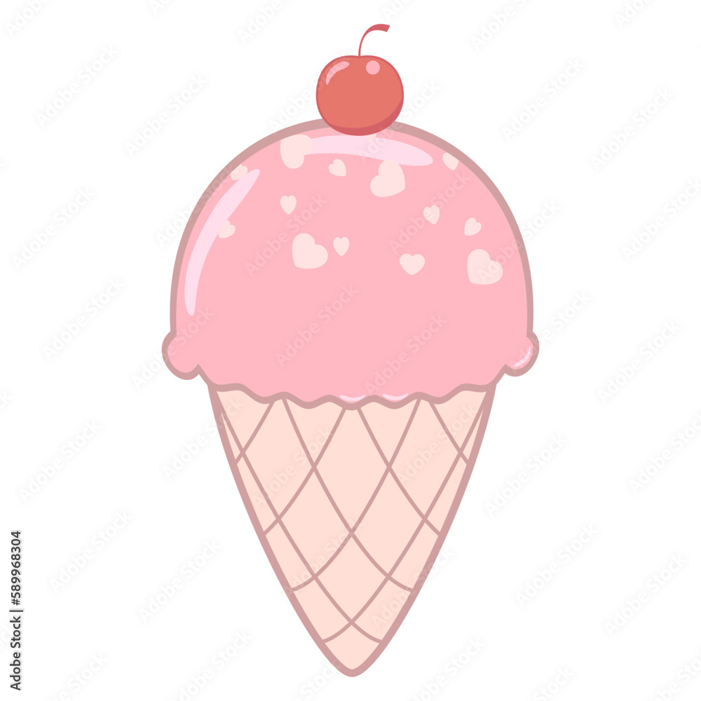 Cold cherry cream ice cream in a waffle cup retro cartoon stylization, anime image, element for background, wallpaper, textile, wrapping paper, greeting cards Cold cherry cream ice cream in a waffle cup retro cartoon stylization, anime image, element for background, wallpaper, textile, wrapping paper, greeting cards