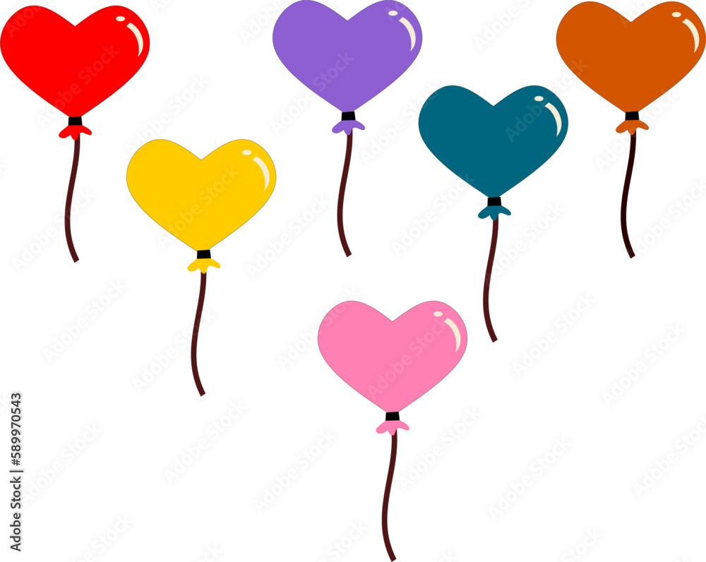 glossy colorful heart shape balloons set vector illustration.