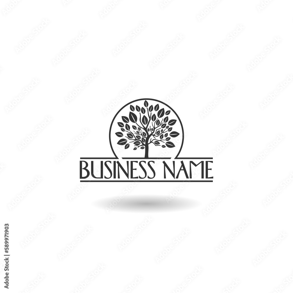 Tree business name logo icon with shadow Tree business name logo icon with shadow