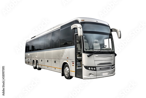 White travel bus transparent background, ai generated
