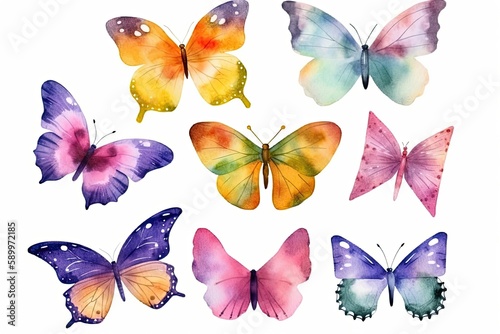 set of colorful butterflies watercolor Butterfly pack blank background
