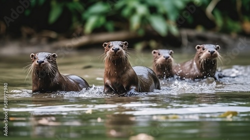 Cute Otters running together  © Mak