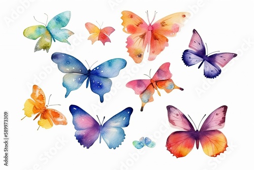 set of colorful butterflies watercolor Butterfly pack blank background 