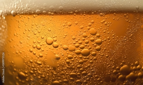 Background of close up beer glass with bubbles. Creating using generative AI tools