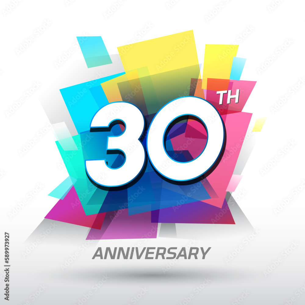 30th Anniversary with confetti and celebration background