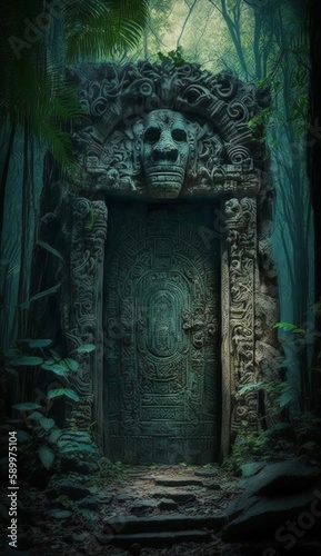 mayan door in the forest Generative AI