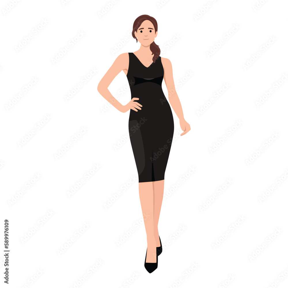 Young gorgeous lady in evening dress, Young women with slender shape in smart posture on white background. vector illustration. A set of beautiful stylish women