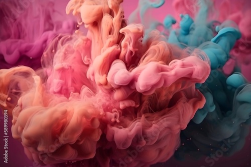 Abstract colorful pink soft pastel color cloud background, multicolored ink drop fluid motion in water, Multicolored rainbow smoke pastel colors background wallpaper. ai generated. 