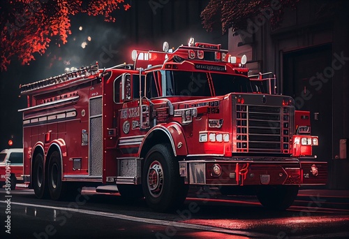 A fire truck painted in red. Generative AI